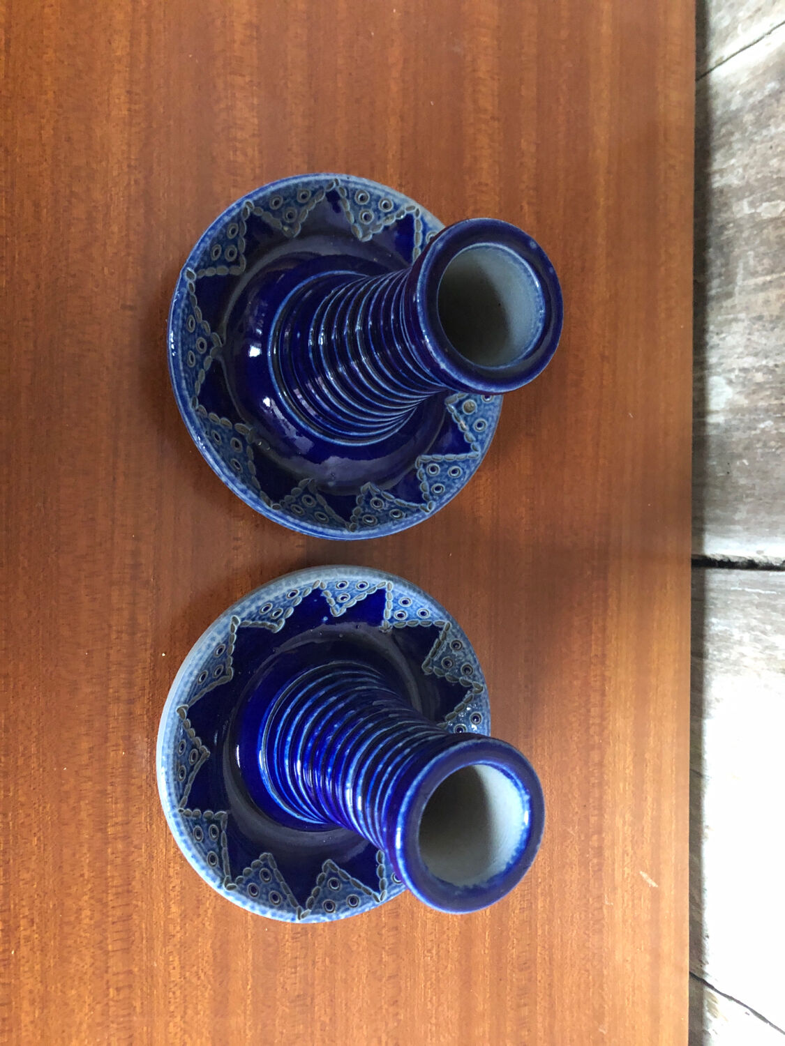 Paire de bougeoirs betschdorf schmitter céramique bleue vintage