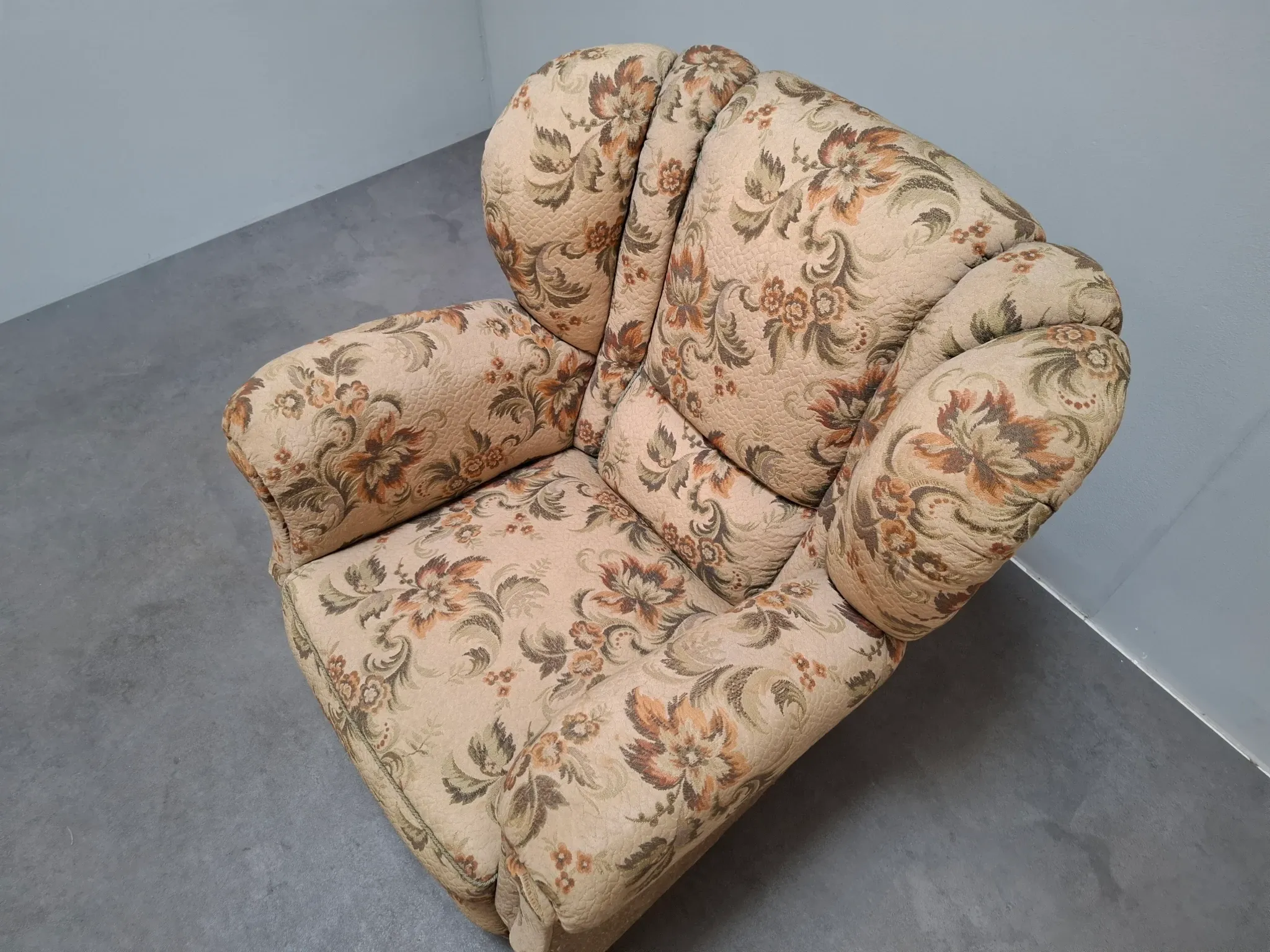 1930s Czech Art Deco Floral Upholstered Wingback Armchair