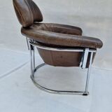 Leather armchair with tubular chrome frame, 1980s