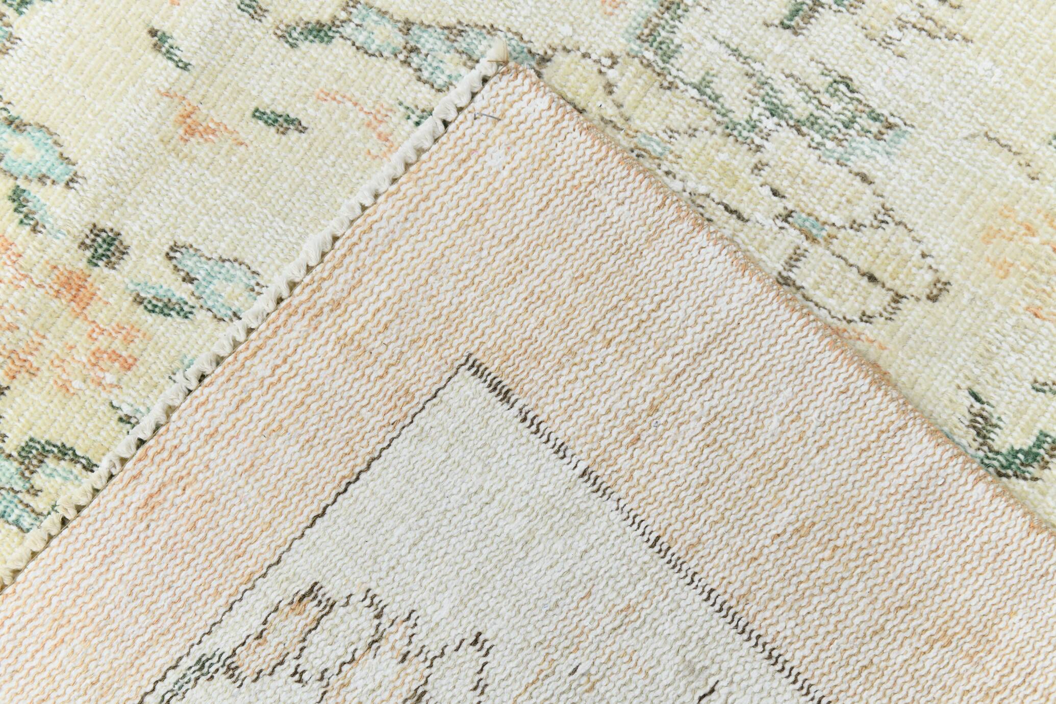 Orange Cream Floral Pattern Farmhouse Vintage Rug, 146x237Cm