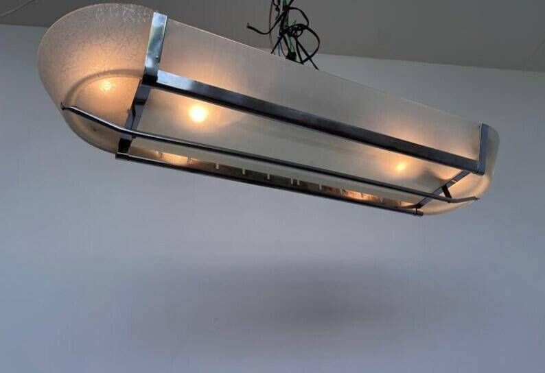 XXL design Chrome Bauhaus Chandelier or pendant - 1940s / Czechoslovakia