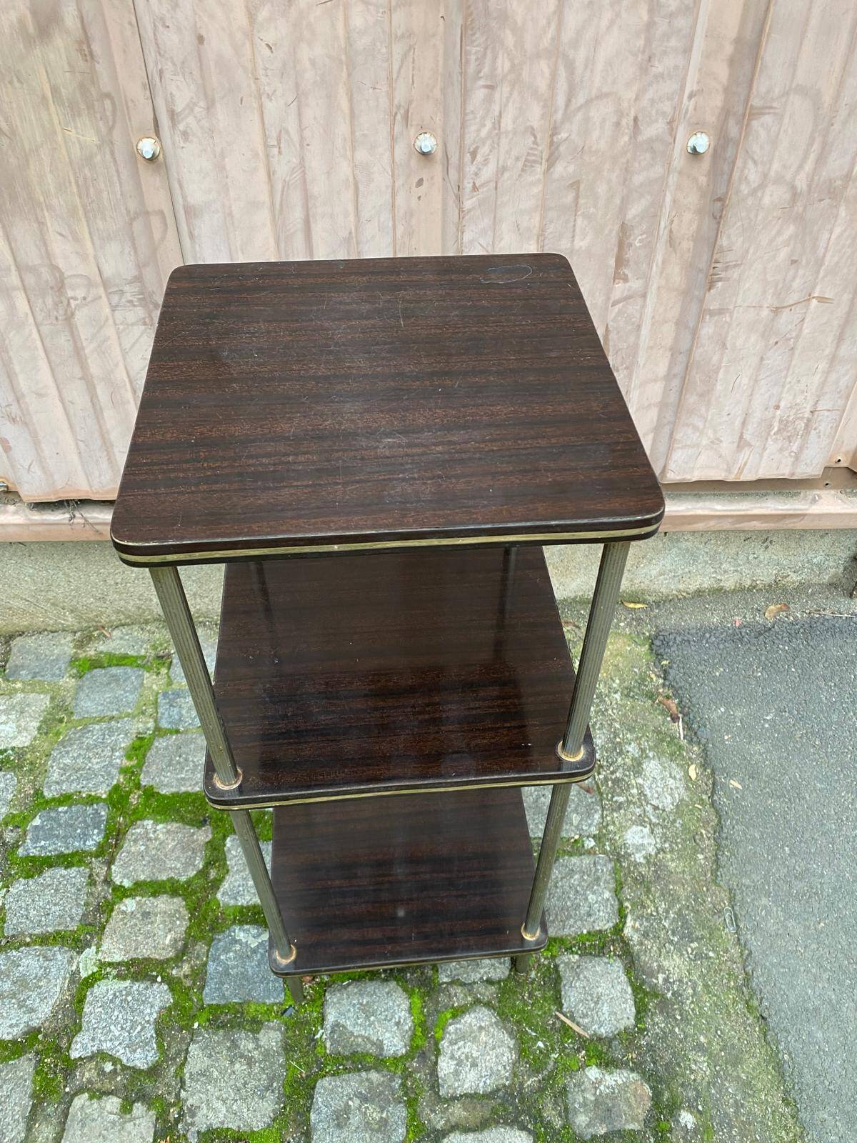Étagère en palissandre et laiton doré 3 plateaux 1960