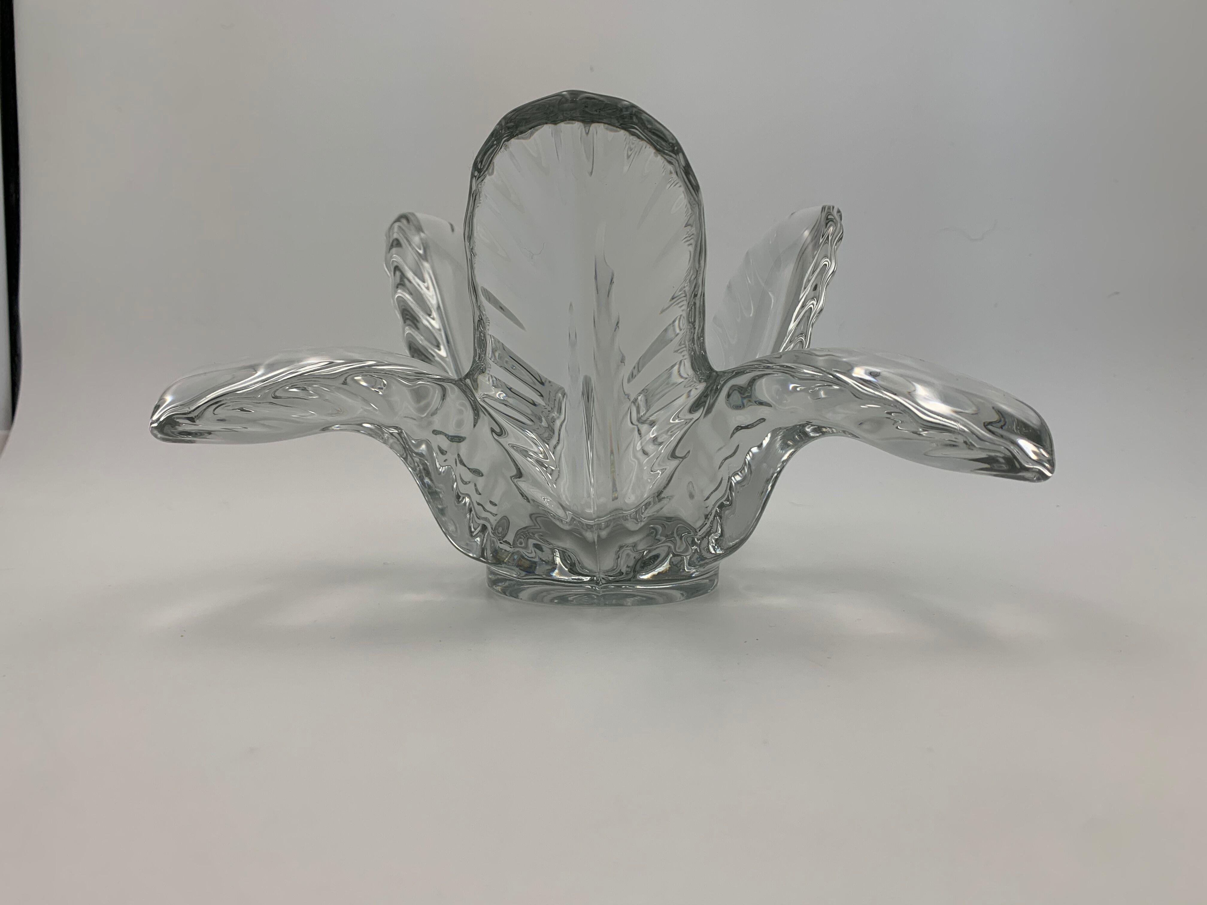 Trinket bowl in Vannes crystal, decoration of palm leaves - 1960s-1970s