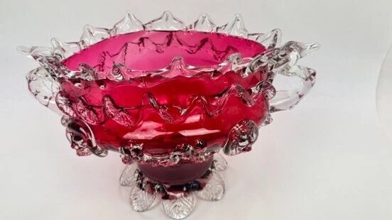 Raspberry red glass jardinière, taste of Auguste Jean or Legras.