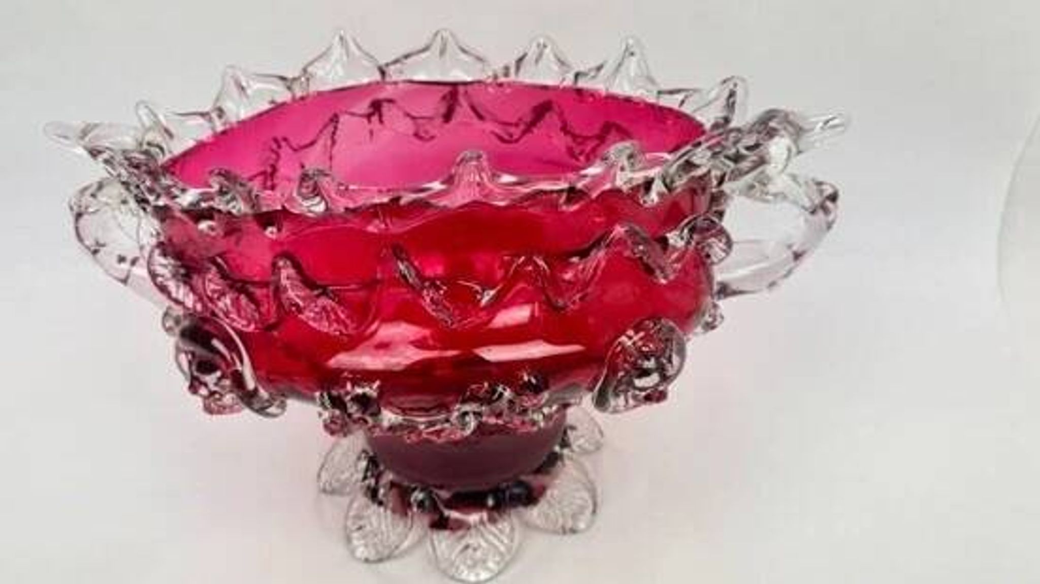 Raspberry red glass jardinière, taste of Auguste Jean or Legras.