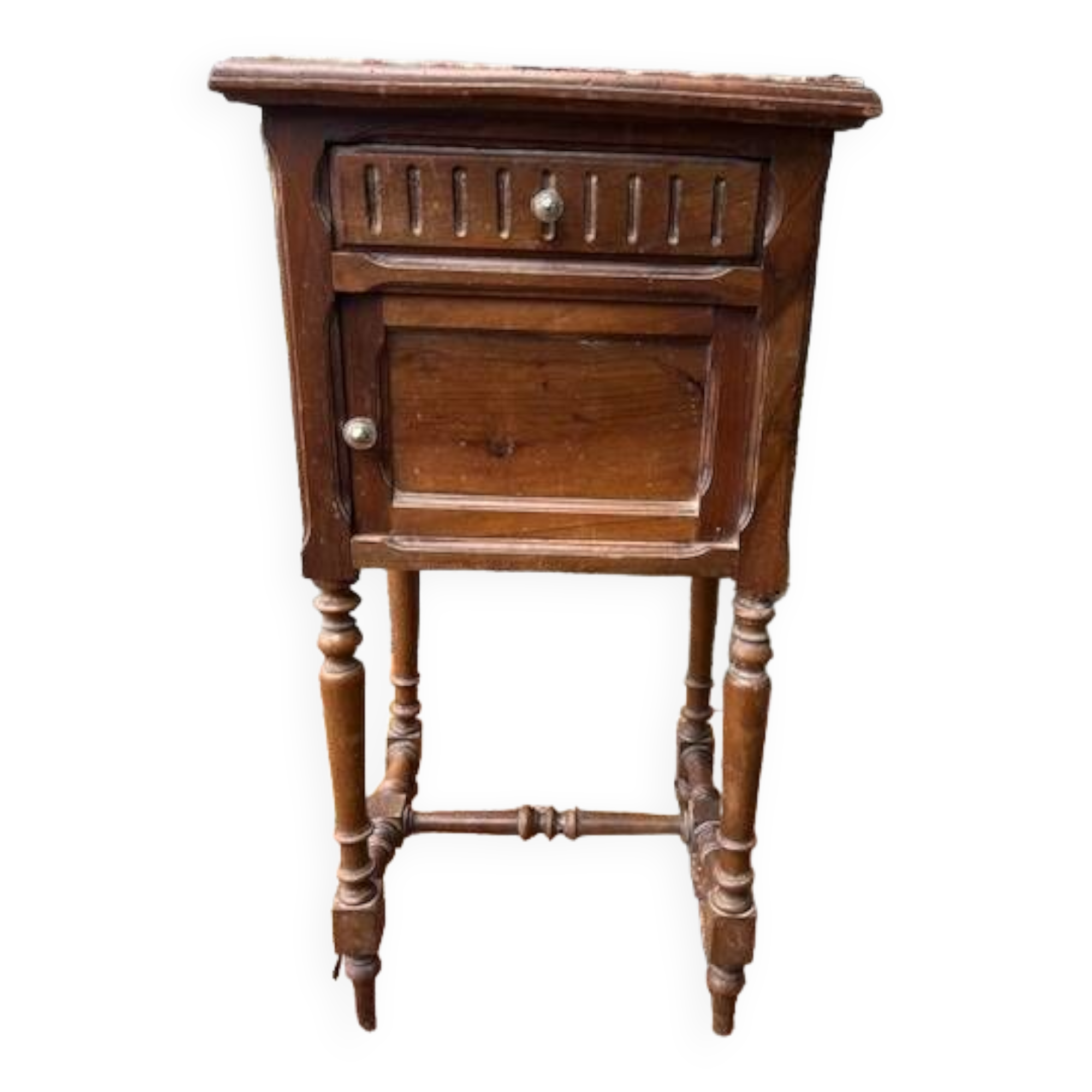 Wooden bedside table with marble top