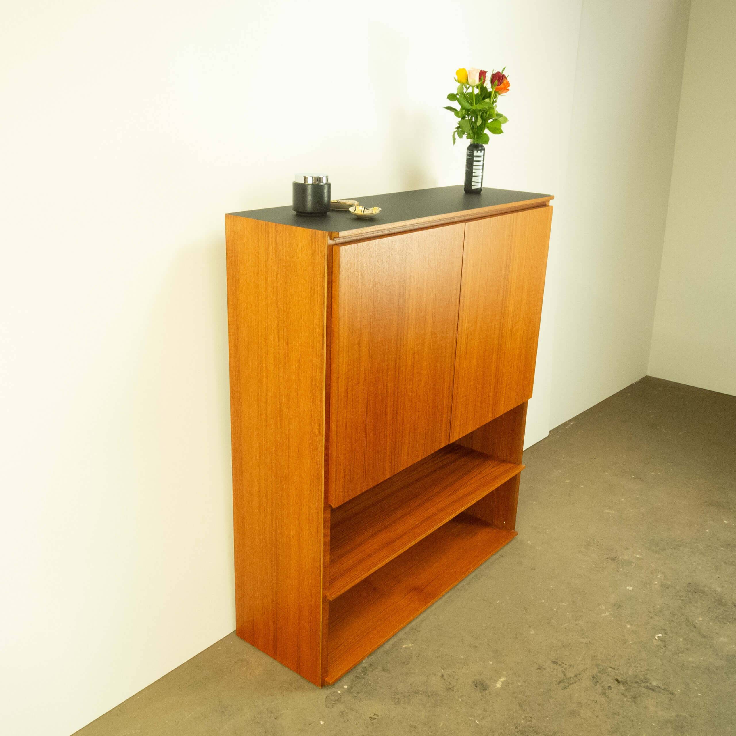 Vintage shelf combination, teak with black top, 70s