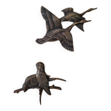 Set of two wall decorations exotic birds vintage brass