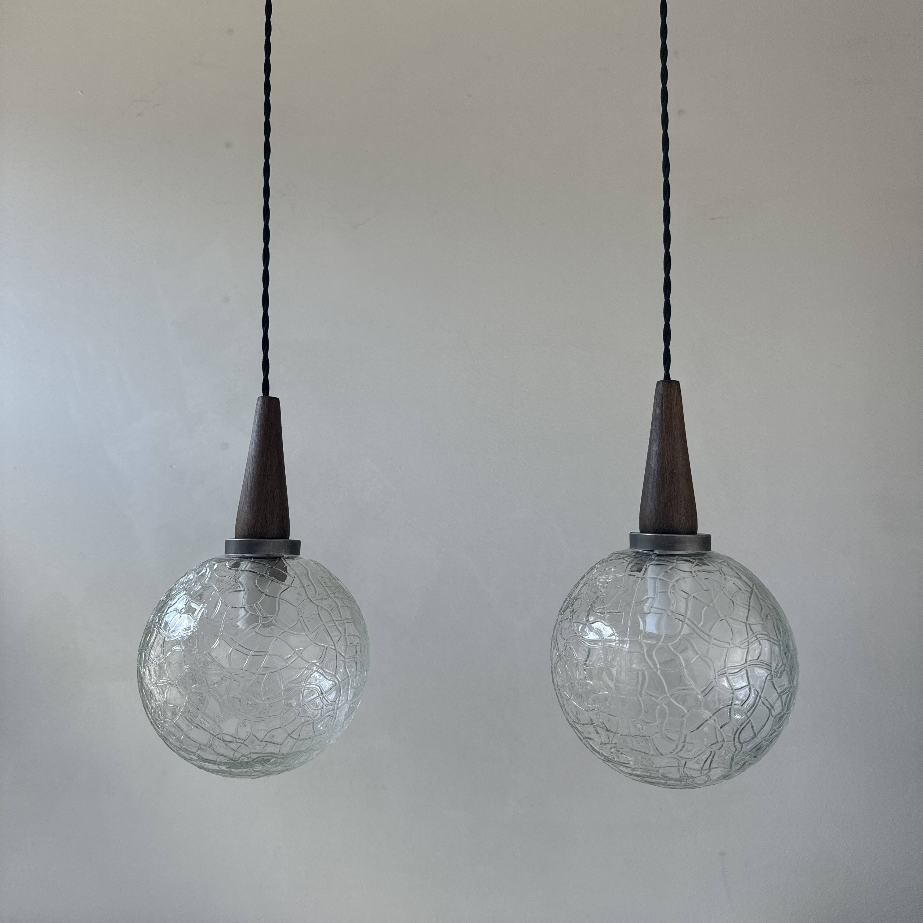 Pair of vintage textured glass pendants
