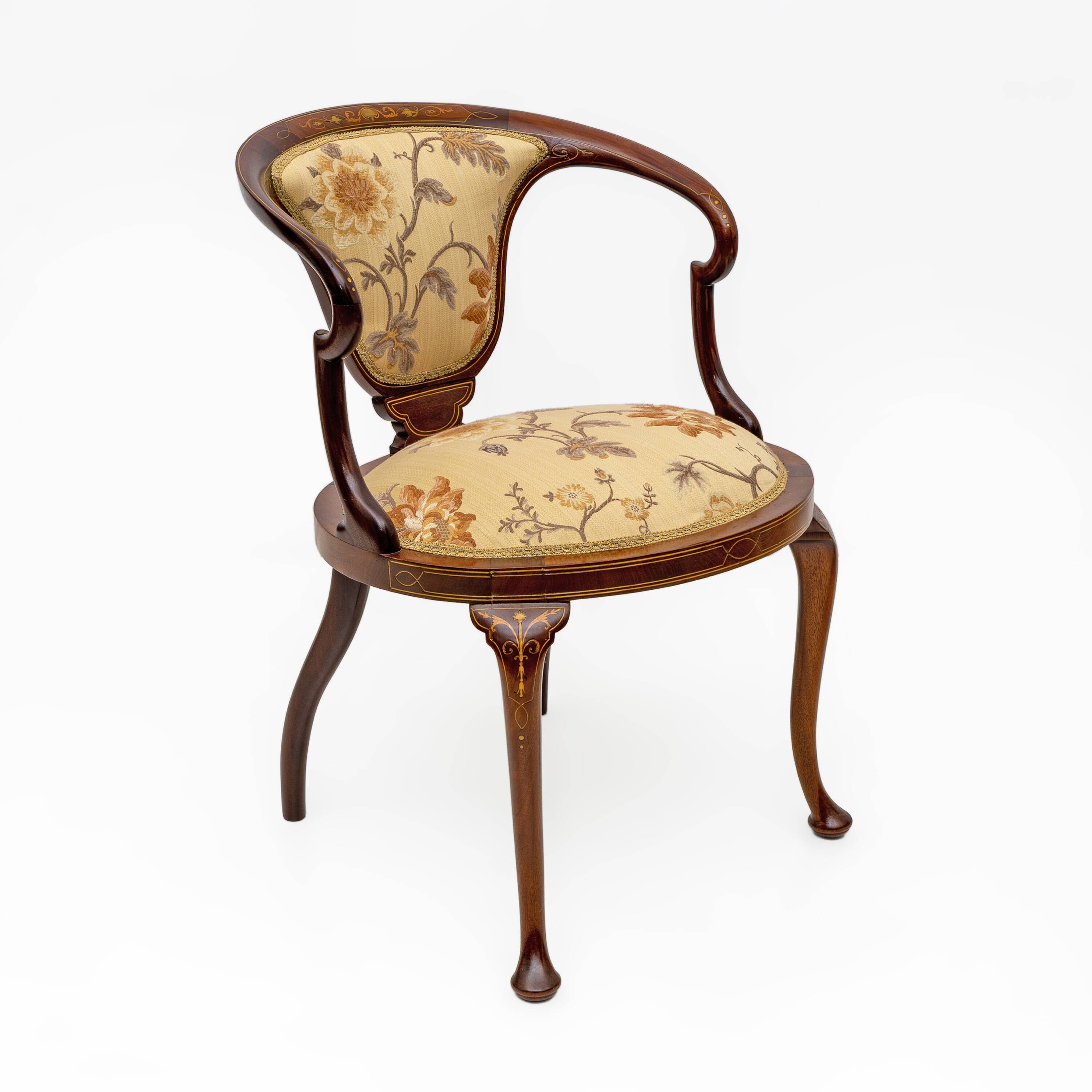 Beautiful Edwardian Inlaid Tub Back Chair