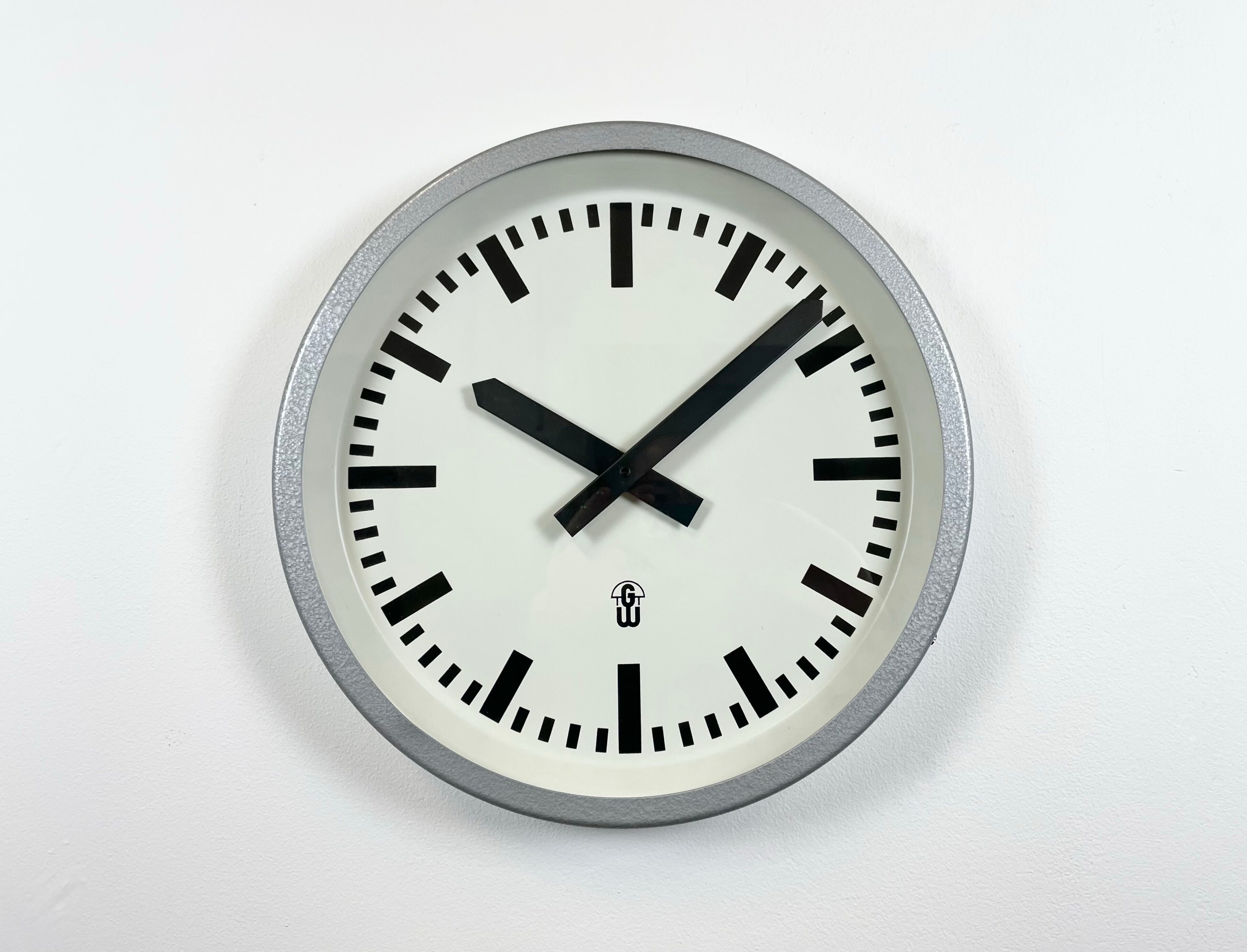 Grey Industrial East German Wall Clock from GW, 1960s