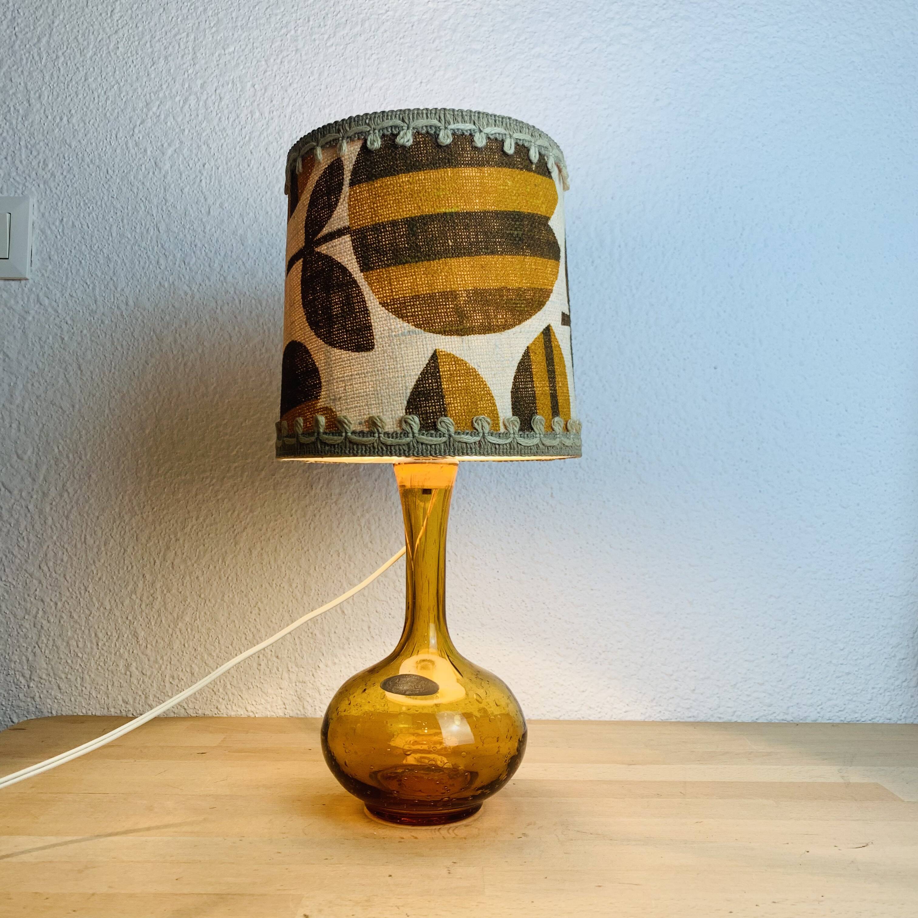 Amber bubble glass bottle lamp from the 70s