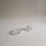 Pair of chiseled glass candlesticks, octagonal base