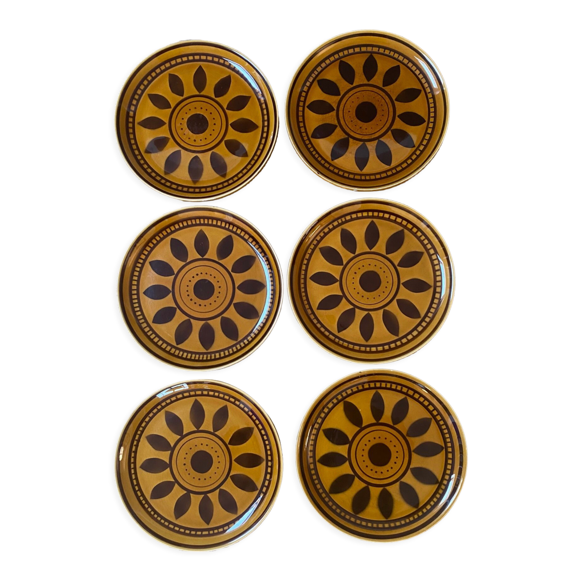 6 small plates Longchamp Squirrel and brown palmettes