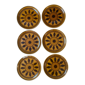6 petites assiettes Longchamp Ecureuil et palmettes brunes