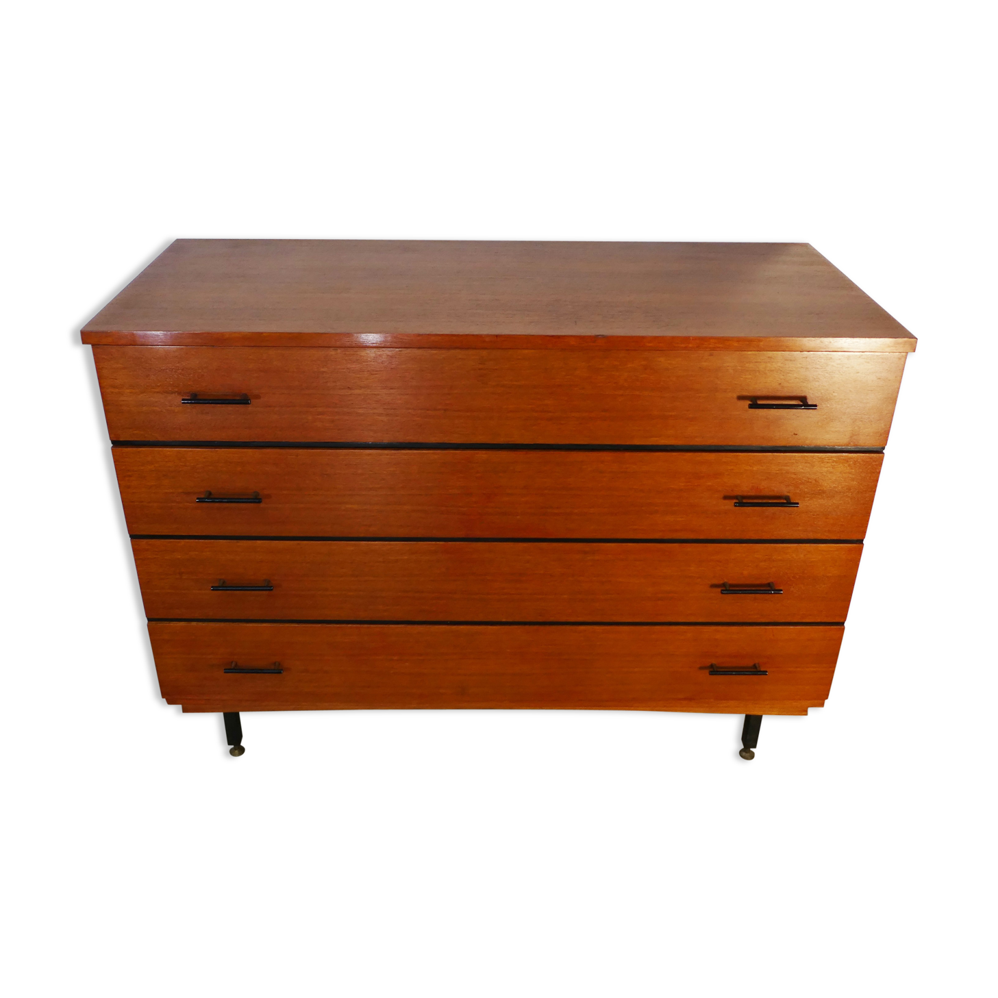 Vintage 1950s teak chest of drawers in metal