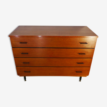 Vintage 1950s teak chest of drawers in metal