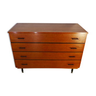 Vintage 1950s teak chest of drawers in metal