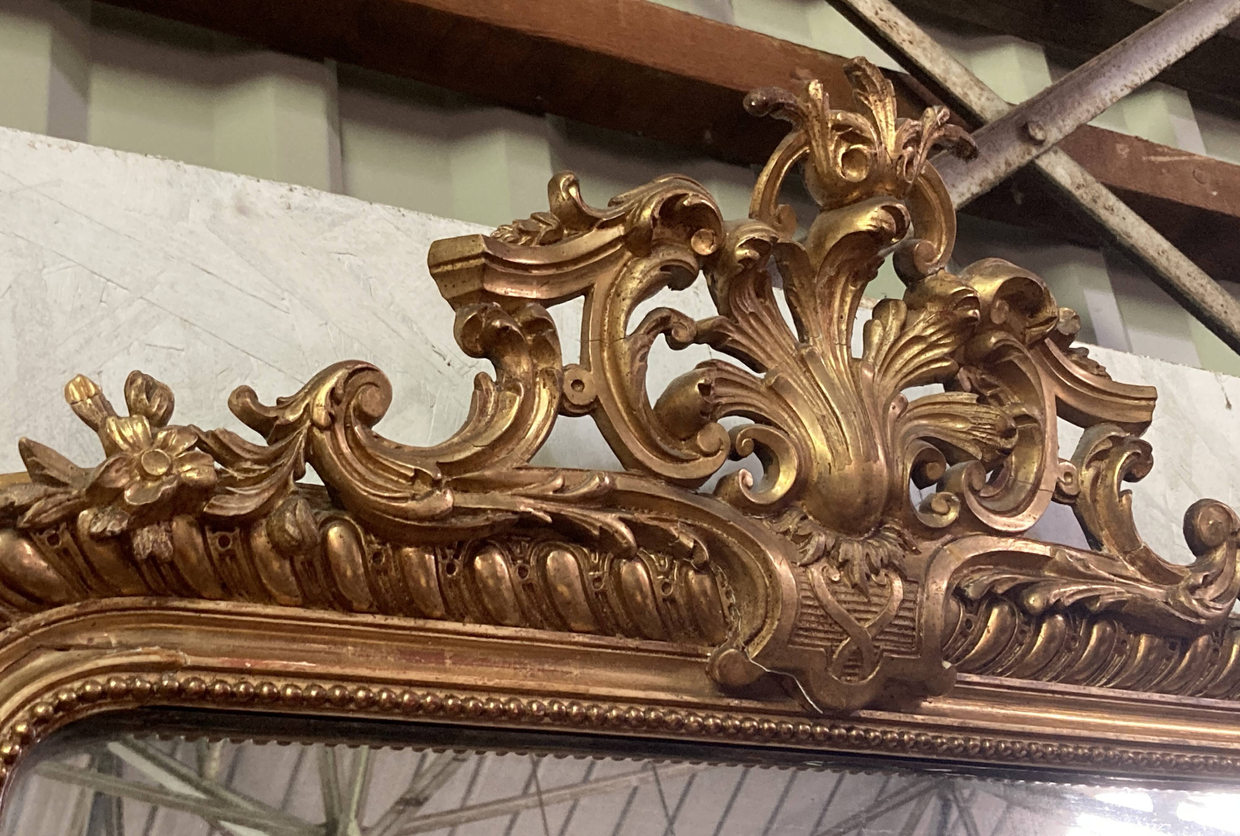 Antique fireplace mirror - wood and gilded stucco - 145 x 86