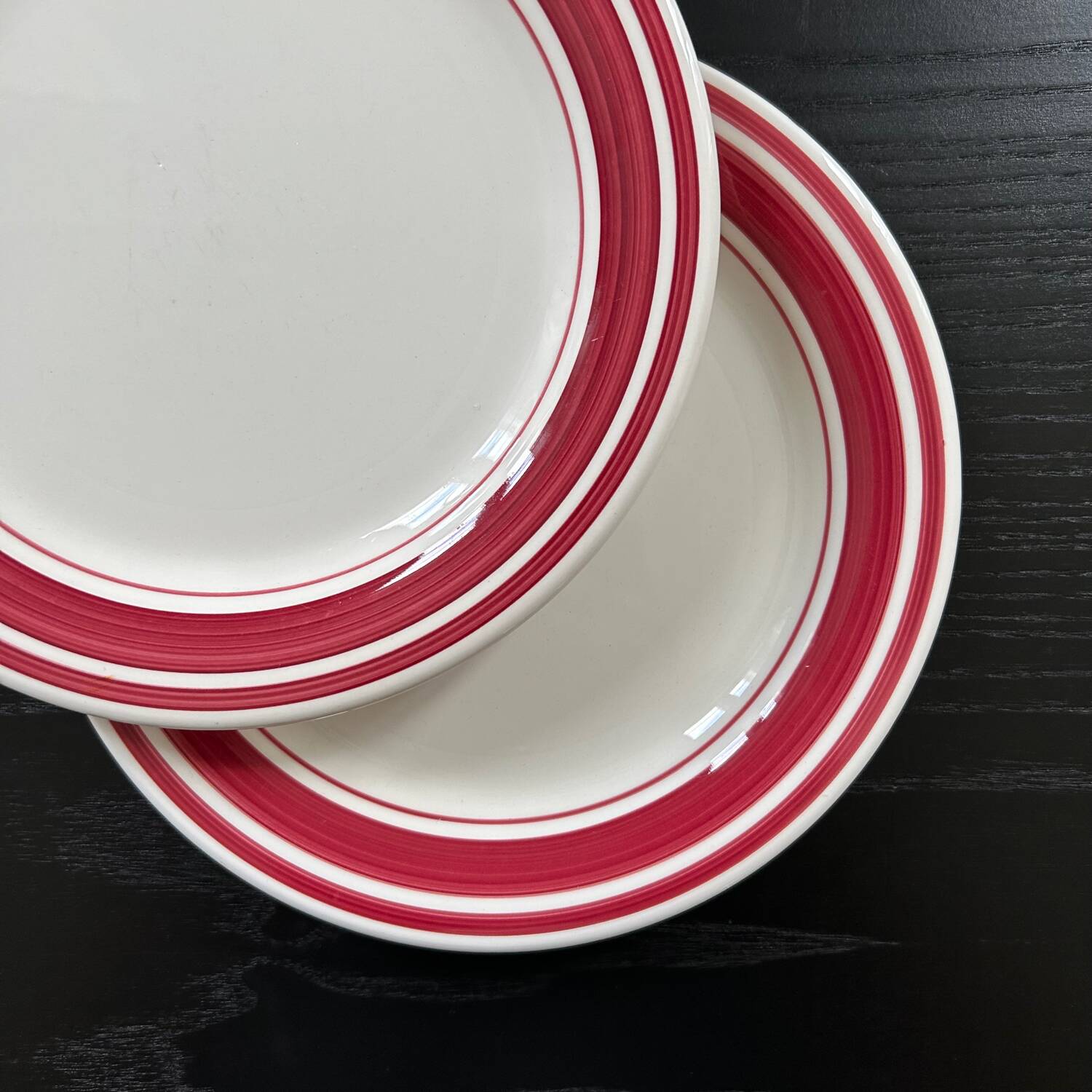 Pair of red striped plates