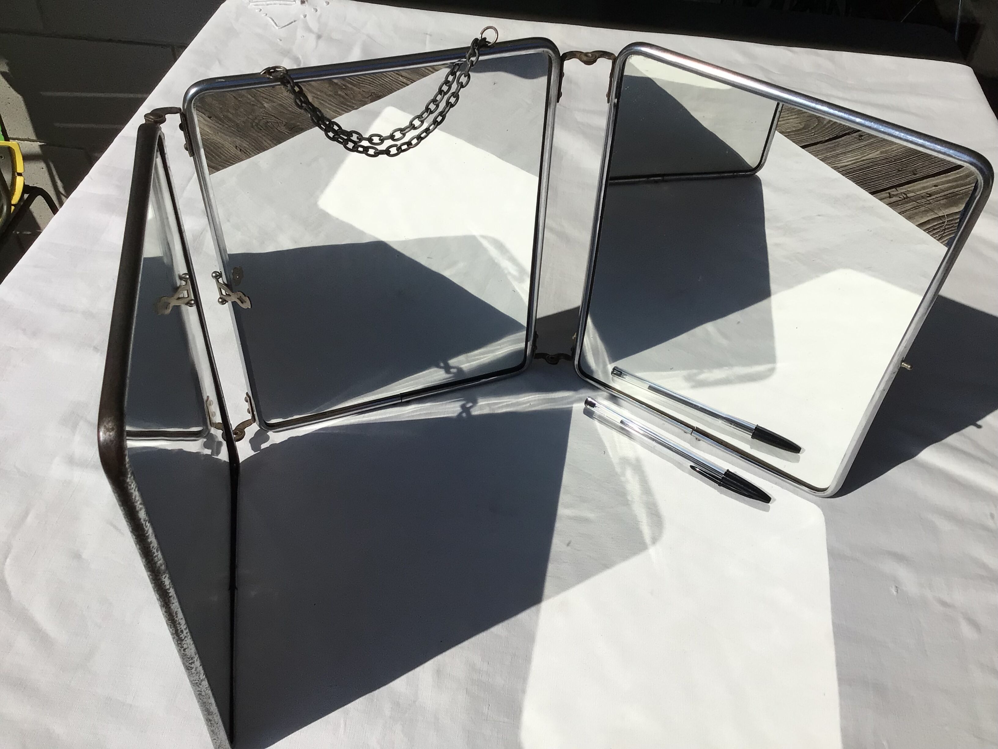 Triplet resaleable triple barber mirror back black varnish 69x27