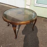 Chippendale Coffee Table in Wood, Canework and Glass - Round