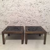 Paire de tables basses en laiton et mirroir noir des années 70