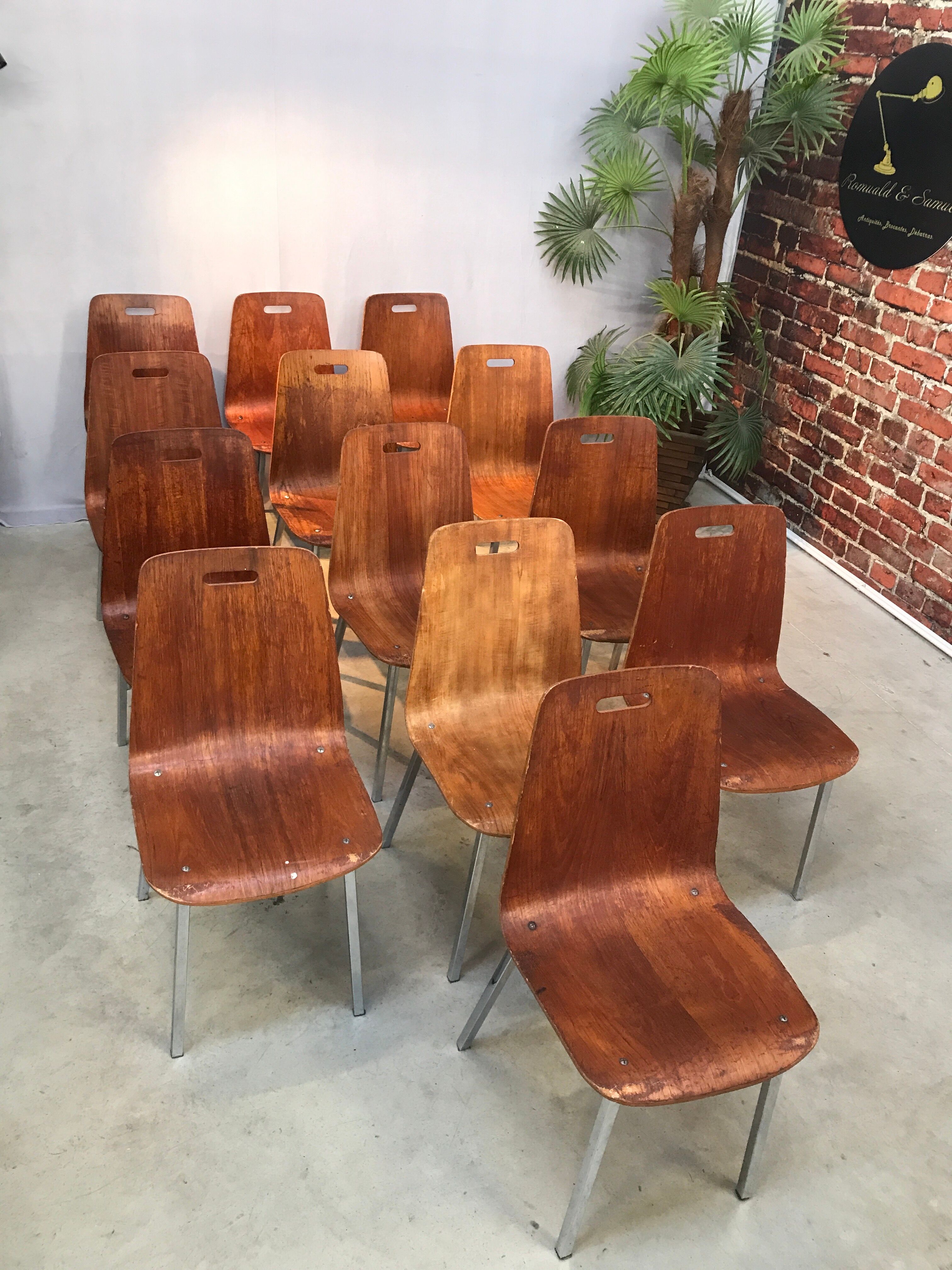 Lots of 13 vintage chairs in light wood