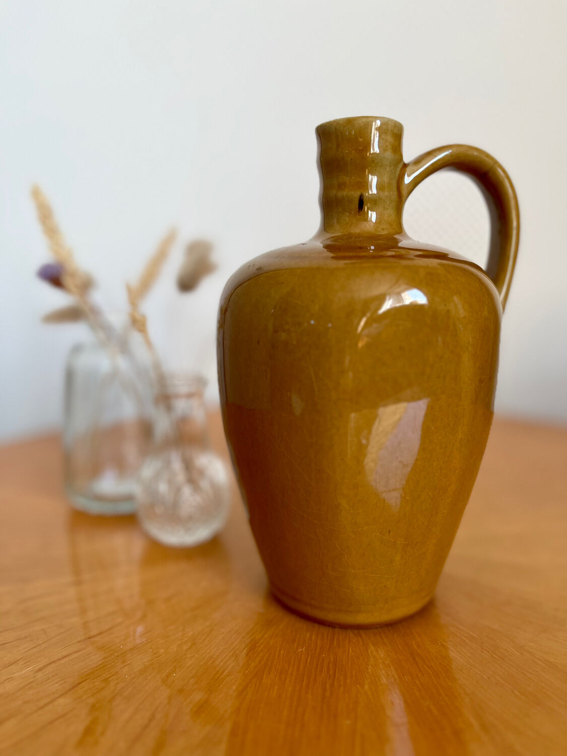 Vintage beige ceramic pitcher jug bottle