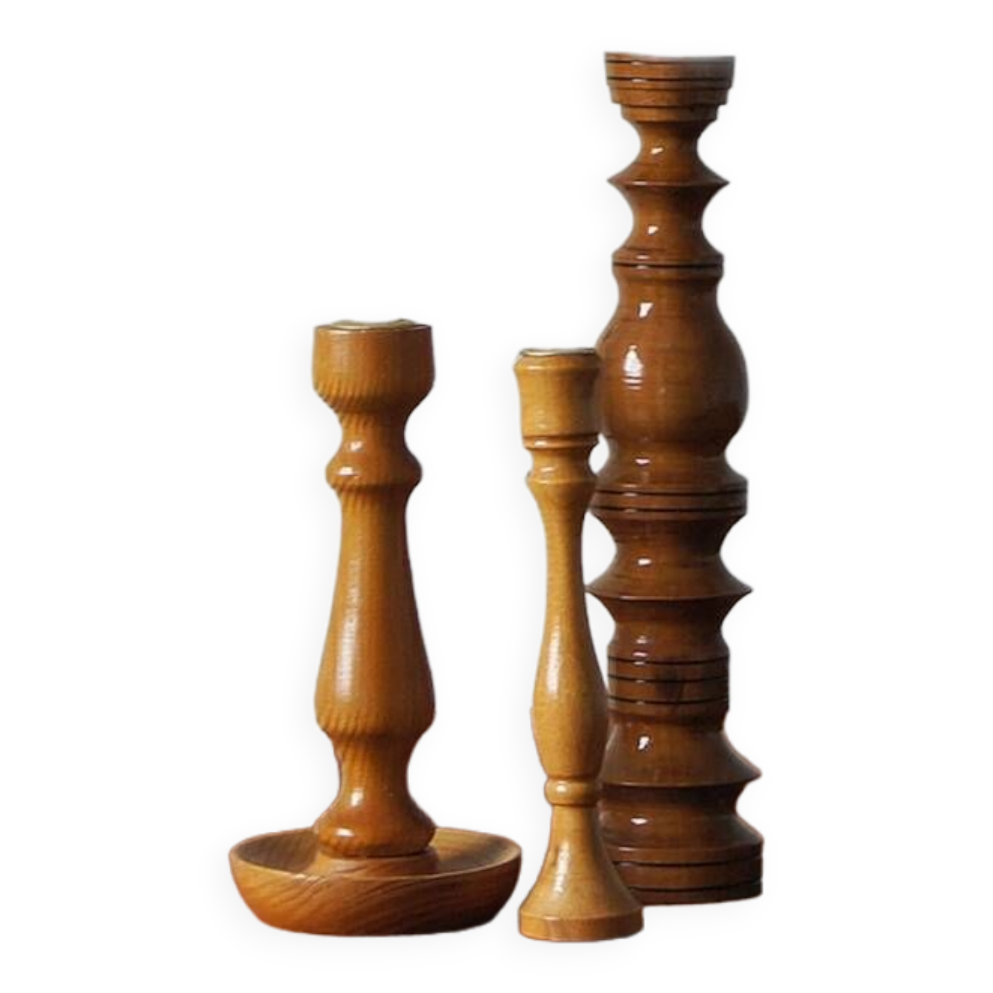 Scandinavian Wooden Candleholders, Set of 3
