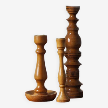 Scandinavian Wooden Candleholders, Set of 3