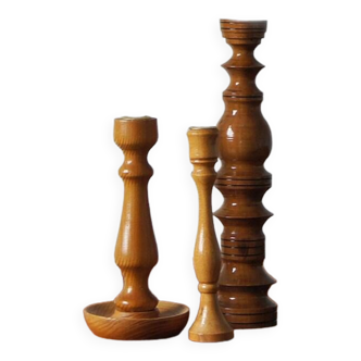 Scandinavian Wooden Candleholders, Set of 3