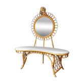 Bamboo, rattan and mirror dressing table with lighting in the style of Audoux-Minet, 1960s.