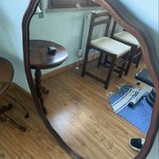Large 1970s Italian Wall Mirror Wooden Frame Scudo Shape