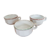 Service de 3 tasses  à chocolat de bistrot  . en porcelaine . coloris blanc  et or . forme cotelée .