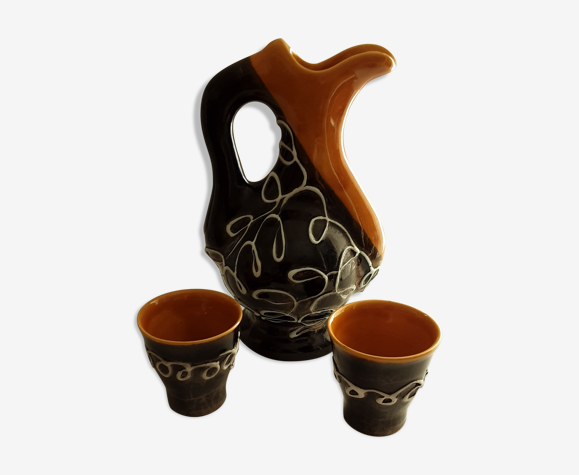 Pichet vallauris avec duo de tasses