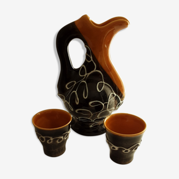 Vallauris pitcher with cup duo
