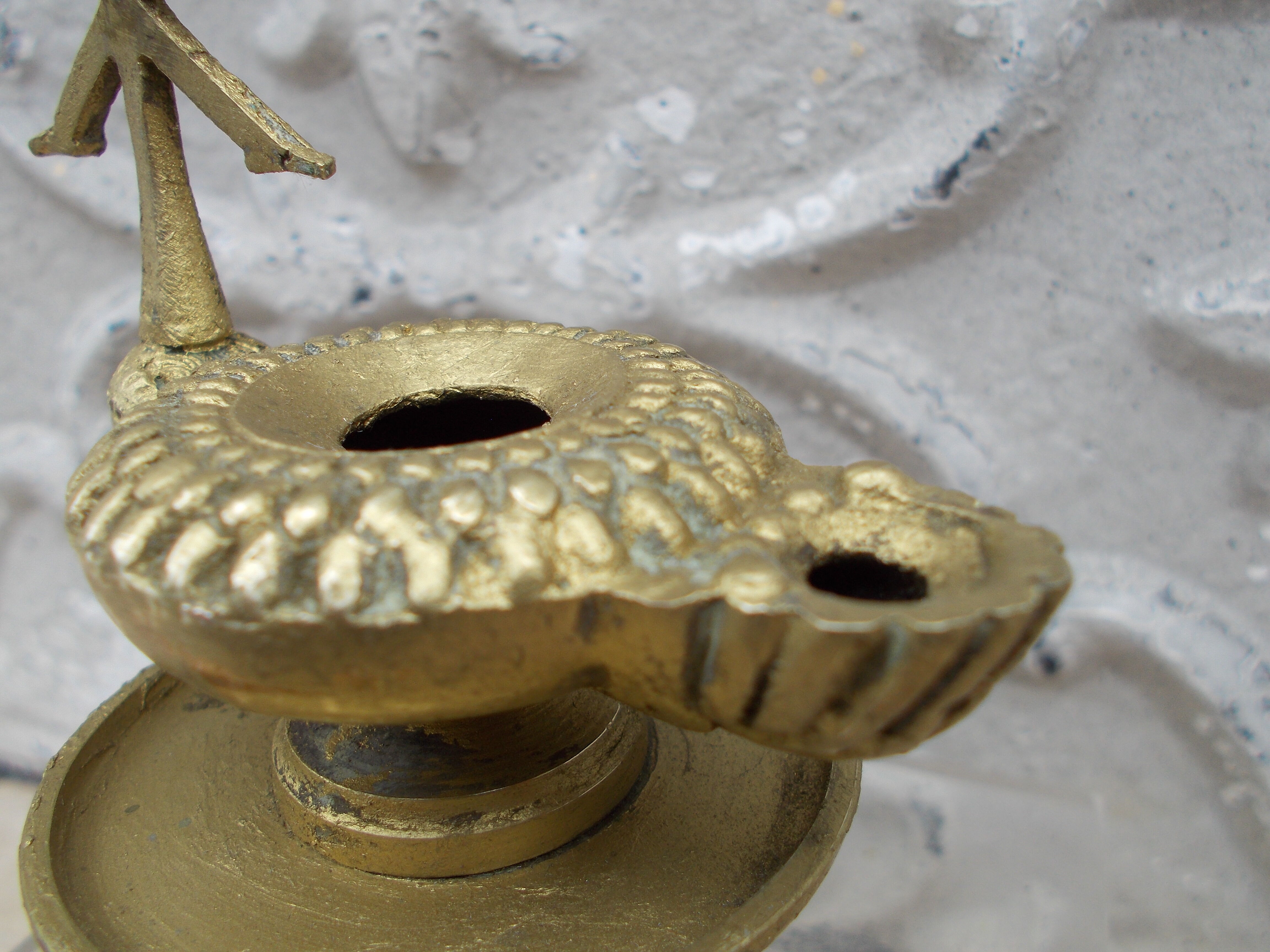 Old bronze oil lamp religious symbol Christ