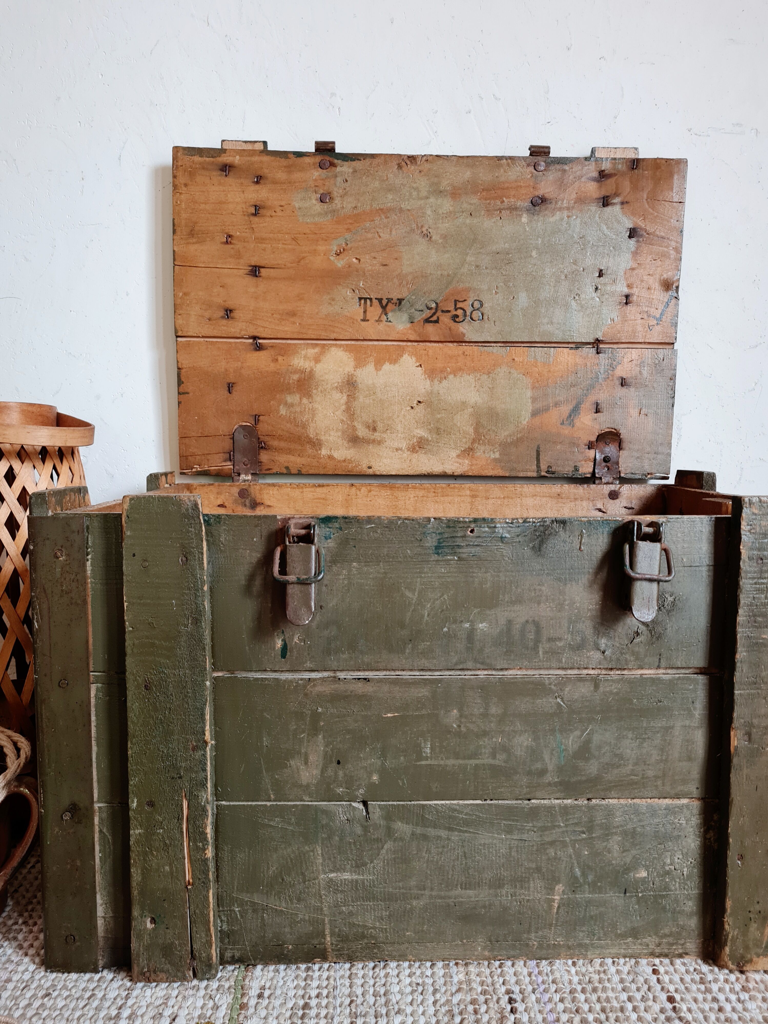 Old green military crate or trunk