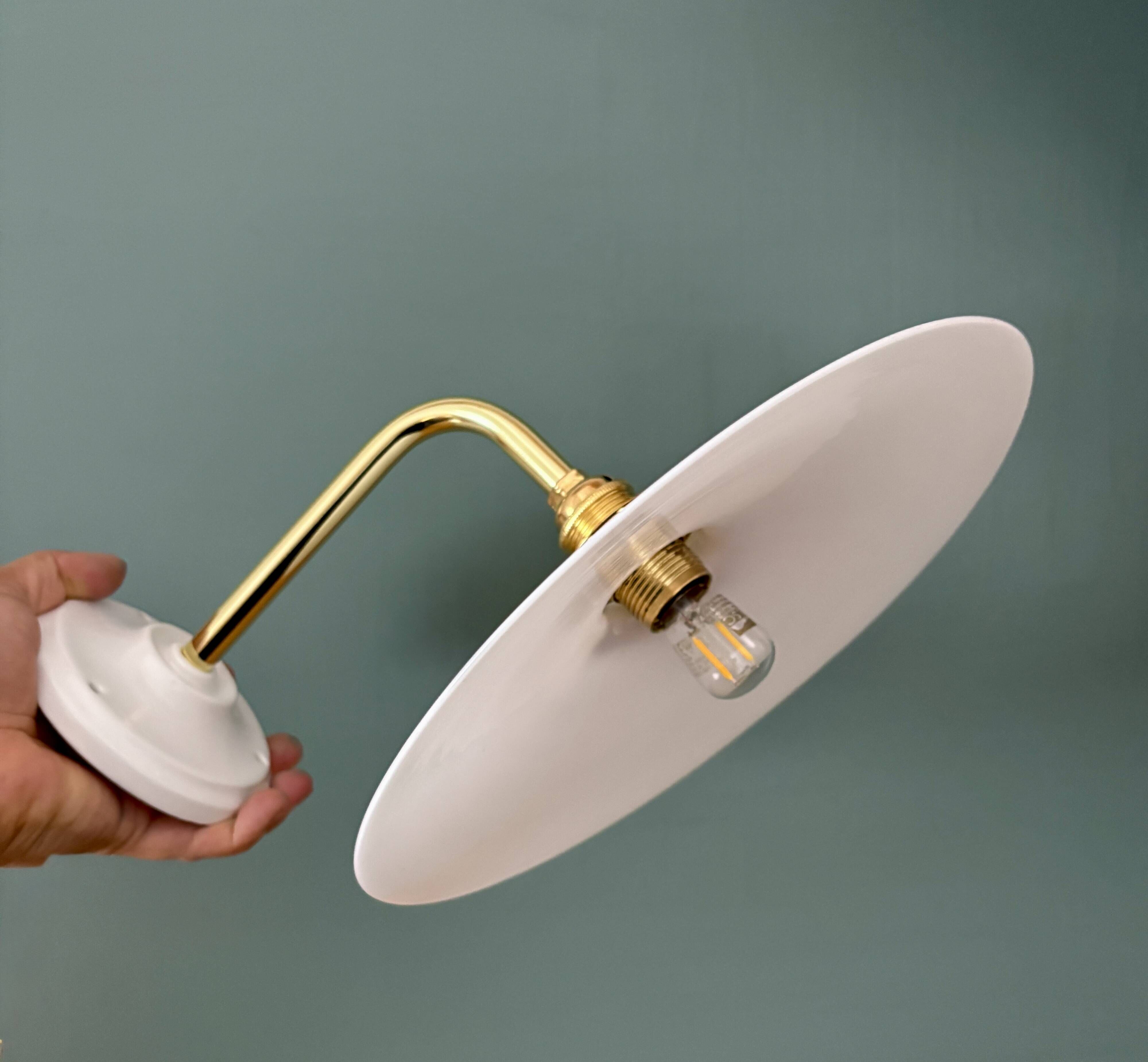 Vintage white opaline wall lamp with elbow arm