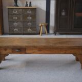 Solid elm coffee table with 2 small drawers, 1950s