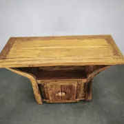 1970s Asian Rustic Solid Wood Console Table, Hand-Carved Primitive Sideboar