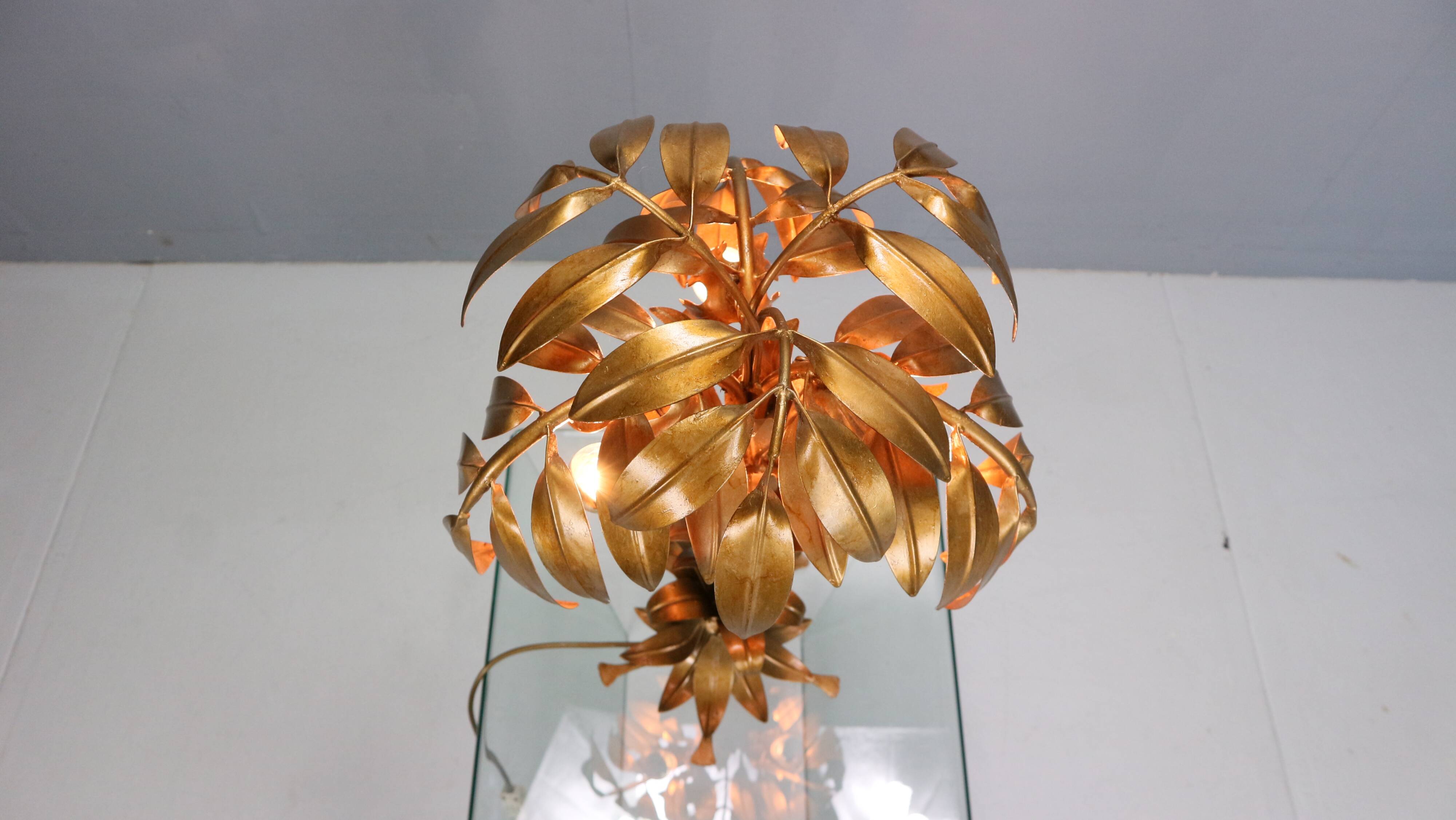 Hollywood regency Hans Kogl palm tree table lamp metal gold gilt 1970