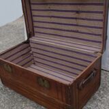 Old wooden trunk covered leather travel chest