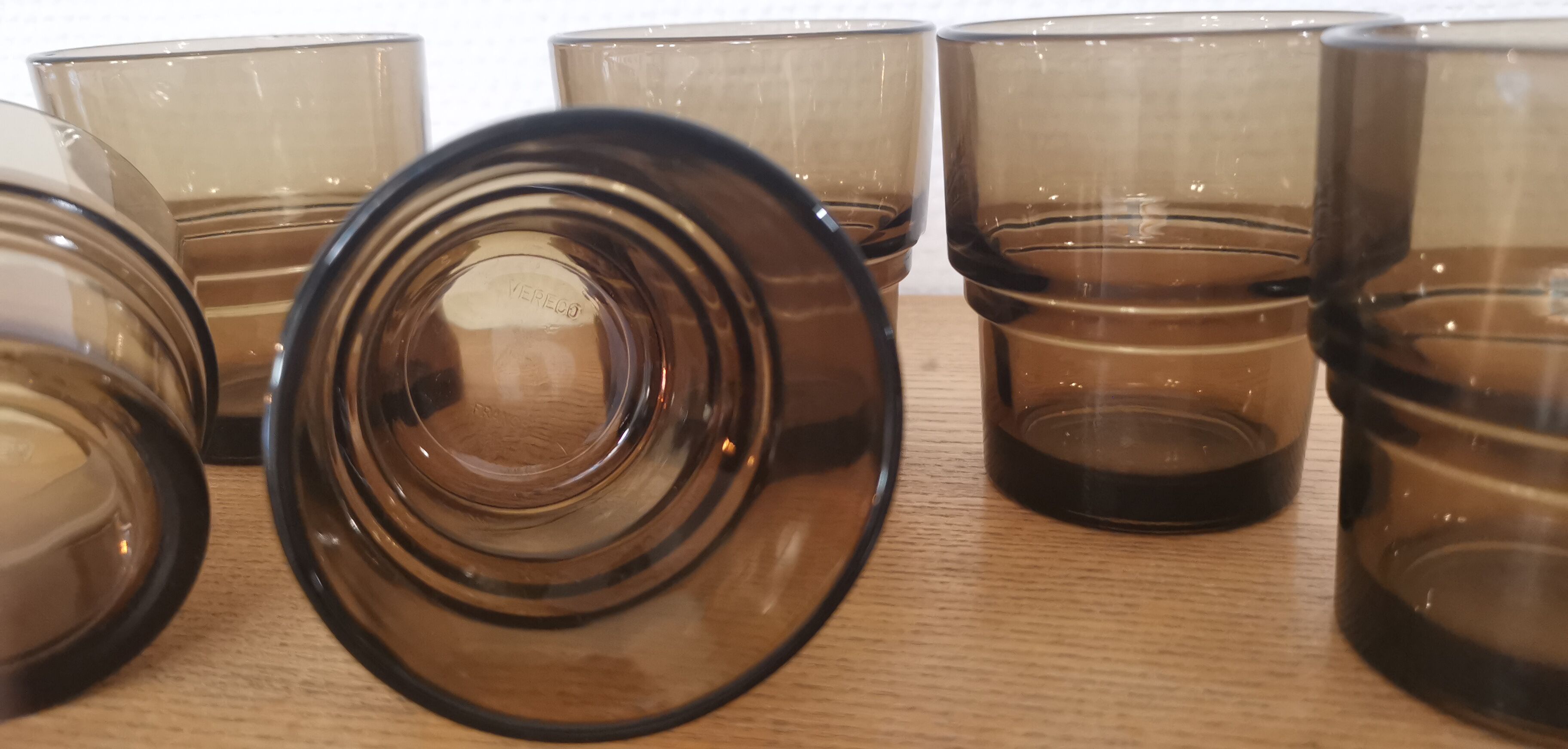 Set of 6 smoked brown glass water glasses Vereco 70'S Vintage