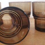 Set of 6 smoked brown glass water glasses Vereco 70'S Vintage