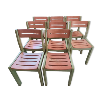 Set of 8 vintage school chairs, 80s