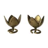 Pair of brass lotus flower candlesticks