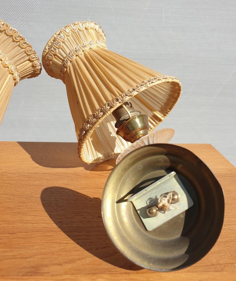 Pair of vintage wall lamps plexi lampshade pleated gold