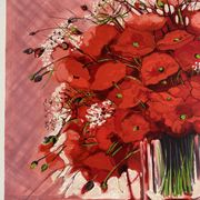 Lithographie originale signée Michel Henry - Bouquet de Coquelicots